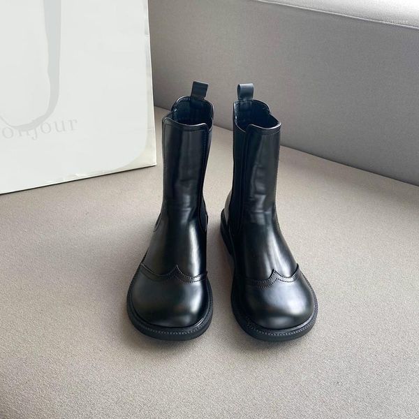 

[deat] 2020 round toe front zipper retro black pu leather single shoes women short cool boots new spring summer fashion sf2231