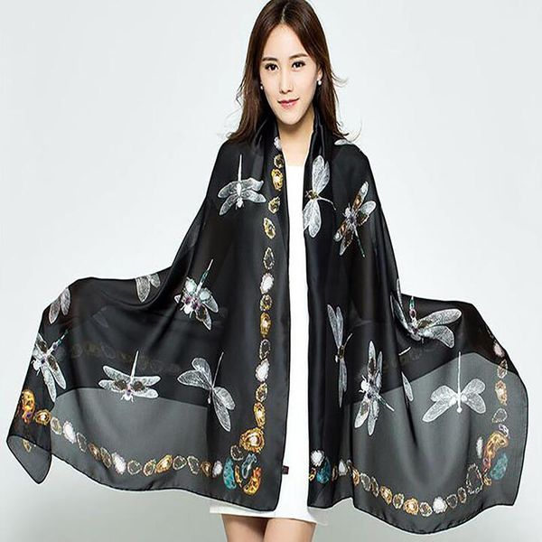 

scarf women long dragonfly print scarf soft multi-purpose shawls and wraps bohemian 2021 summer silk scarves foulard femme, Blue;gray