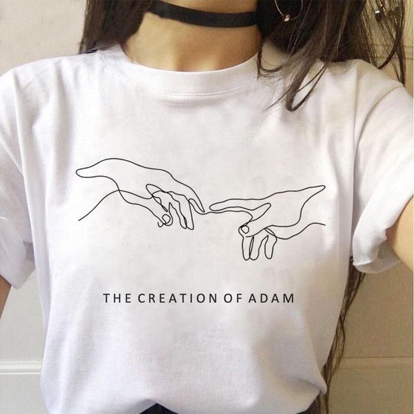 

fashion women tshirt michelangelo hands print t shirt harajuku ullzang female tee shirts cute graphic t-shirt femme, White