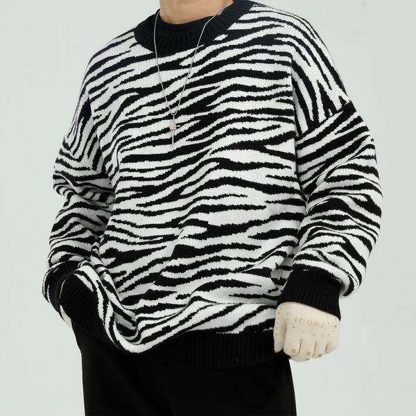 

2020 zebra men autumn stripe male woman streetwear hip sweater 6v6l, White;black