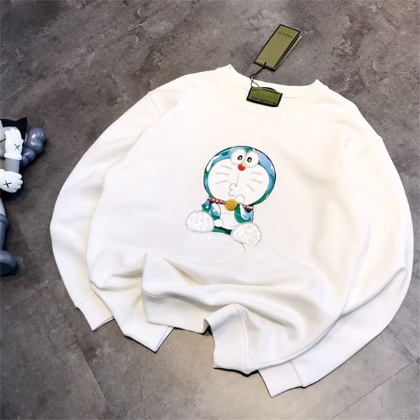 

2022 casual cartoon robot long sleeve cotton sweater ins round neck basic embroidery loose man, Black