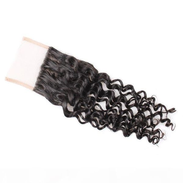 

8a virgin human hair 4*4 deep wave swiss lace closure 1pc middle three part brazilian peruvian malaysian indian hair, Black;brown