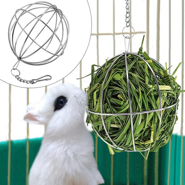 

small pet rabbit toys stainless steel round sphere feed dispense exercise hanging hay ball hamster rabbit guinea pig wmtidc