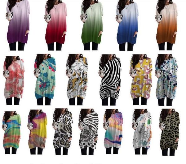 

2020 casual o-neck elastic long sleeve fashion elegant knee length gradient color casual long sleeve women1, Gray