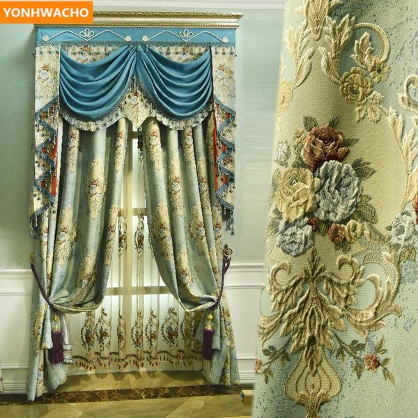 

custom curtains noble jacquard thickened high-precision luxury european blue cloth blackout curtain tulle valance drapes n815