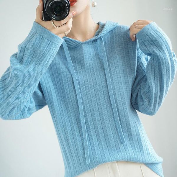 

autumn winter elastic soft fashion 100% cashmere hooded sweater women's coat female loose large size knitted 6 colors jumpe1, White;black