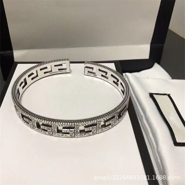 

68% off designer jewelry 925 hollowed out square g letter couple thai silver made old hip hop fashion men's and women's bracelet, Black