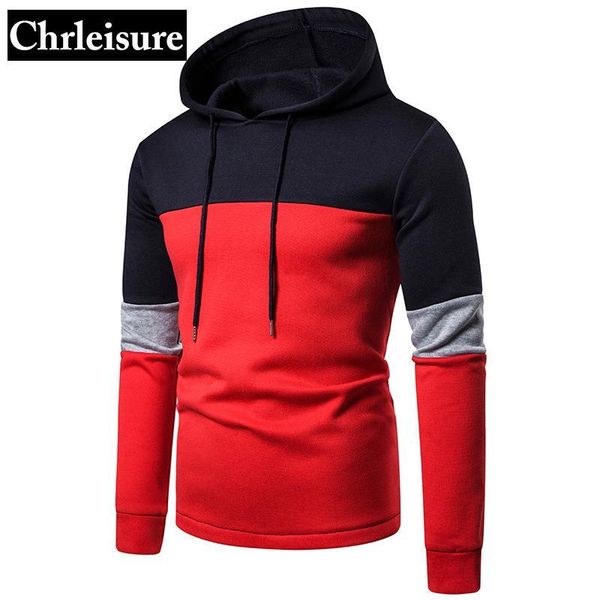 

men's hoodies & sweatshirts chrleisure men long sleeve hip hop slim fit hooded patchwork casual loose man sportswear, Black