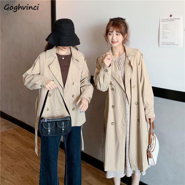 

women trench office lady solid loose elegant coat female all-match patchwork fashion double breasted sashes korean style clothes1, Tan;black