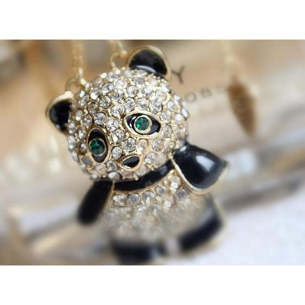 

nice beautiful cute drip simple and lovely full diamond love panda necklace sweater chain wholesale shipping 6qf8p 4pyg2, Silver