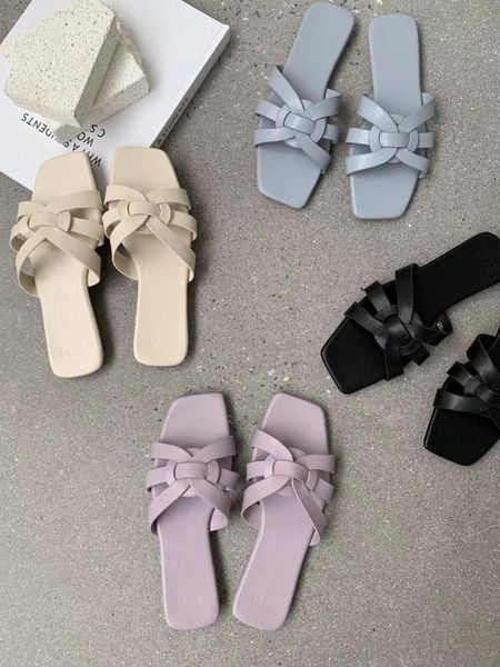 

2021 new sandals korean woven flat bottom sandals women's candy color one line, Black