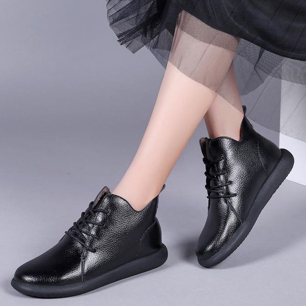 

зимние ботильоны зимние женские натуральные кожаные ботинки женщина осенние резиновые сапоги женские очаги обувь квартира с мехом ботас мохе, Black