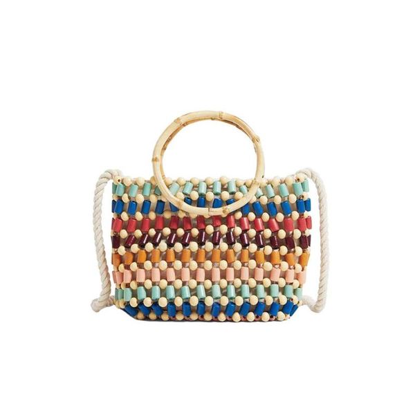 

2020 women's bags handmade woven bead tote bohemian female shoulder bag summer beach lady travel wooden ring handbags ss3549