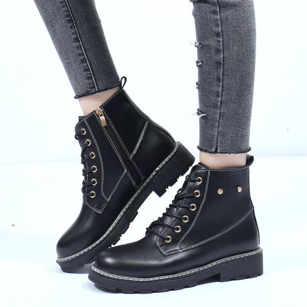 

lady boots shoes flat heel boots-women luxury designer ankle booties women round toe ladies elegant rock autumn 2020, Black