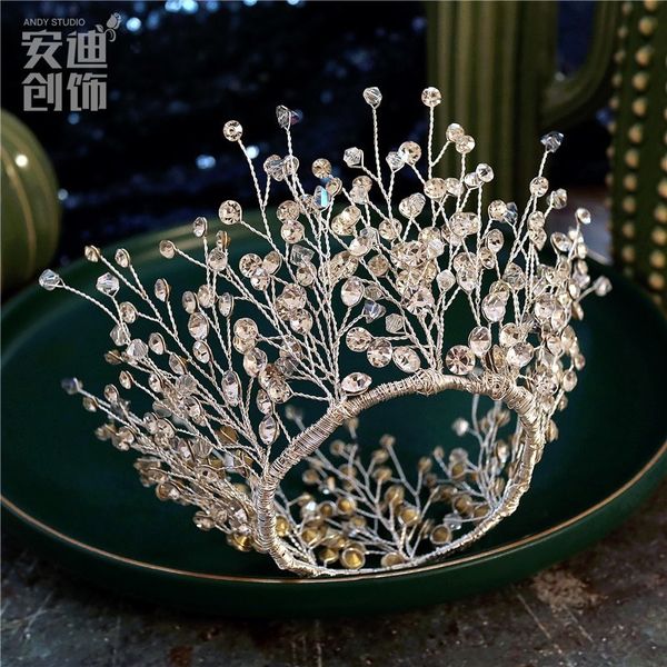 

silver high-grade diamond round headdress crystal bridal jewelry design luxury shining princess crown