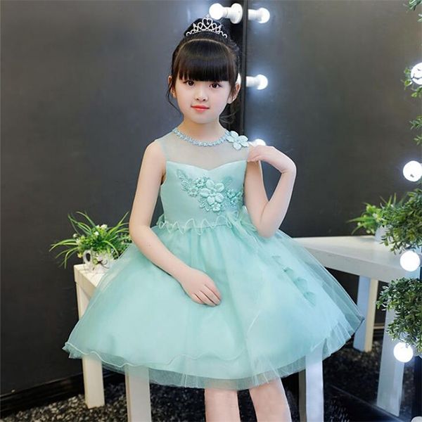 

exquisite fancy mesh appliques flower girls wedding dresses kids first holy communion princess birthday party gowns out wearing t200709, Red;yellow
