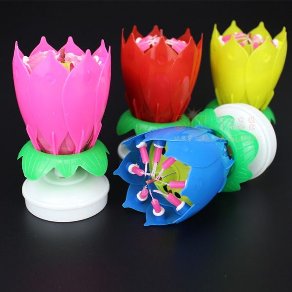 

candles toxic double non layer paraffin music wax bougie lotus flowers flat bottom rotation candle for birthday party zhao