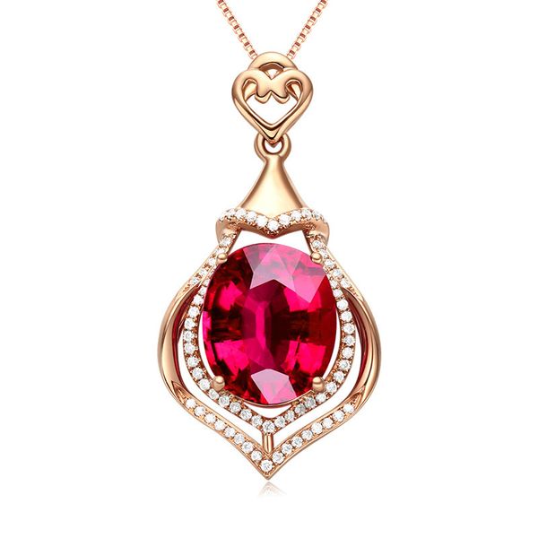 

women sterling silver treasure 3ct pigeon blood red tourmaline pendant plated with 18k gold gemstone necklace