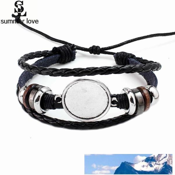 

women handmade multilayer leather for men 20mm factoryr30ncabochon diy p glass base bezel tray blank charm bracelet