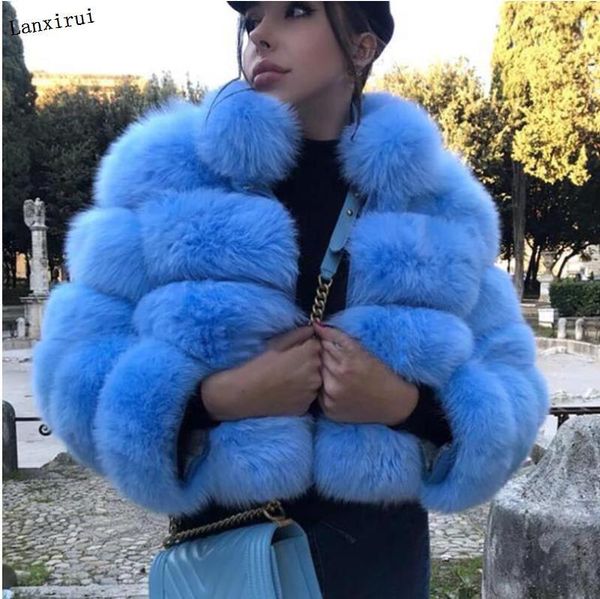 

high luxury faux fox fur jacket women fluffy turn down fur collar thick warm faux fur coat plus size winter clothesx1016, Black;brown