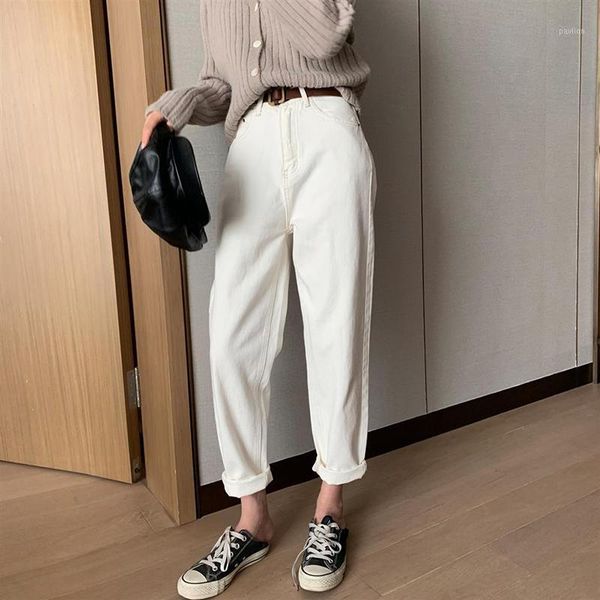 

new arrival 2020 spring autumn korea fashion women high waist white jeans femme loose casual denim harem pants plus size s7201, Blue