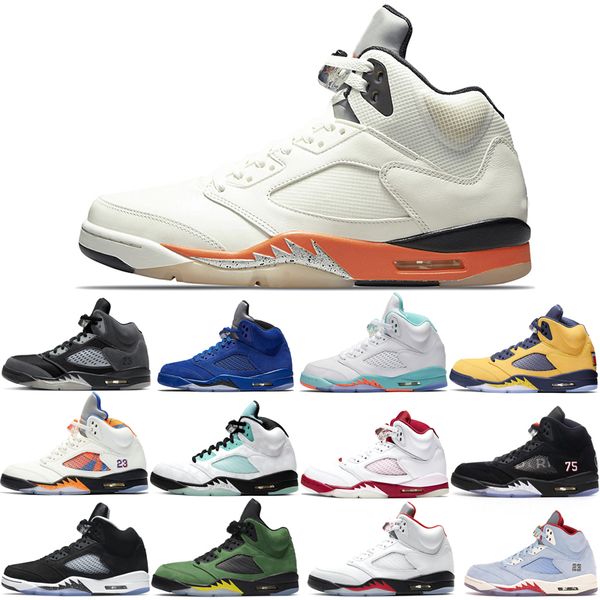 

basketball shoes 5s for men 3 space jam oreo metallic silver laney royal international flight ice blue fire red wings what the white new arr, White;red