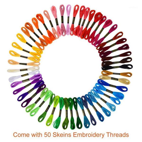 

sewing notions & tools 50 skeins embroidery floss cross stitch thread bracelet string with needles for friendship bracelet1, Black