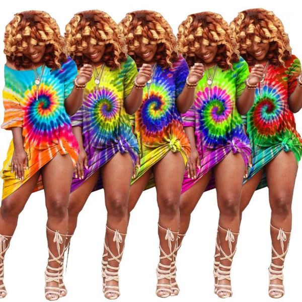 

10yt3163 summer women street dress vestidos location tie-dyed print loose plus size1, Black;gray