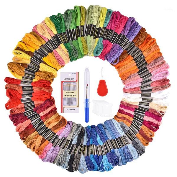 

50/100 colors embroidery thread floss cross stitch thread pen needle hoop kit diy sewing fabric skeins craft set accessories1, Black