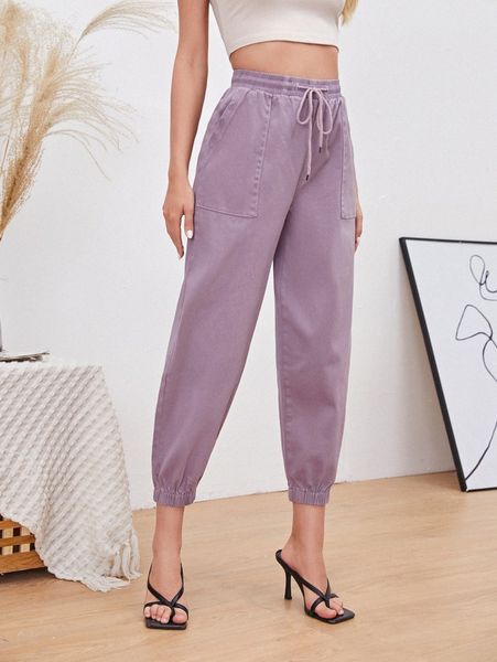 

x les do makeup drawstring waist patch pocket jogger jeans o2k5#, Blue