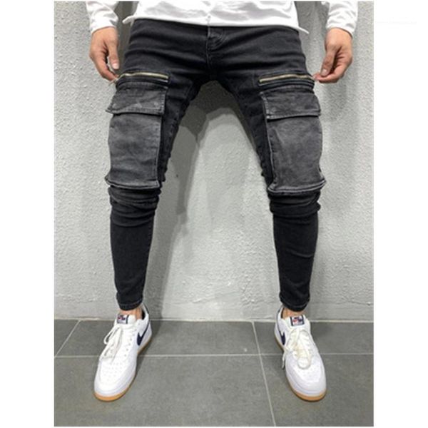 

zipepr skinny denim sweatpants дизайнер мужской осень новый подросток тонкий джинсовой карандаш штаны человек большой карман hip hop jeans т, Blue