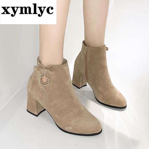 

boots 2021 spring autumn series female british wind short ladies wild round head simple snow feminine women, Black