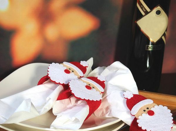 

rings claus napkin 6pcs christmas dinner santa decorating durable serviette holder for table home restaurent#m