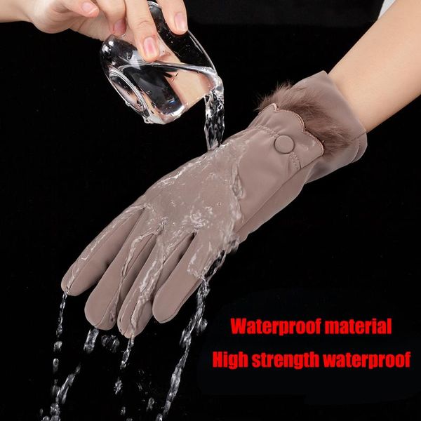 

new waterproof women' gloves ski gloves for ladies screen touch thicken fur winter glove female mittens winter guantes, Blue;gray