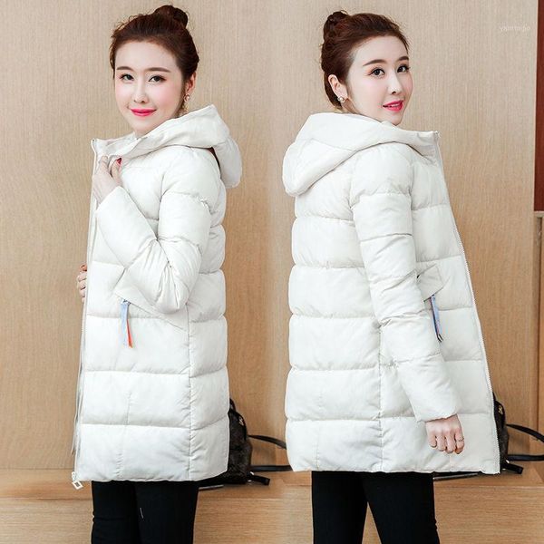 

2020 winter women coat parkas solid hooded jacket casual new zipper loose thick outerwear long sleeve warm female coats w2651, Black