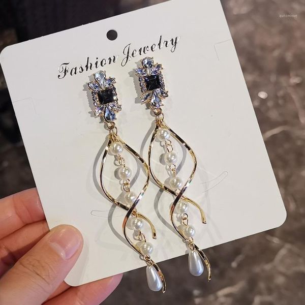 

korea long earrings for women 2020 fashion gold color swirl pearl drop earring female bohemian earring jewelry brincos 20201, Silver