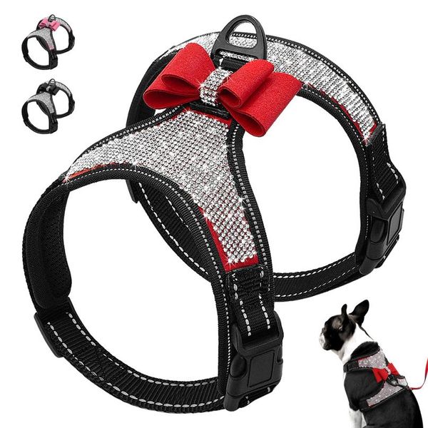 

full rhinestone dog harness soft mesh reflective dog harness vest for small medium dogs pitbull bulldog bowknot acc bbyihk