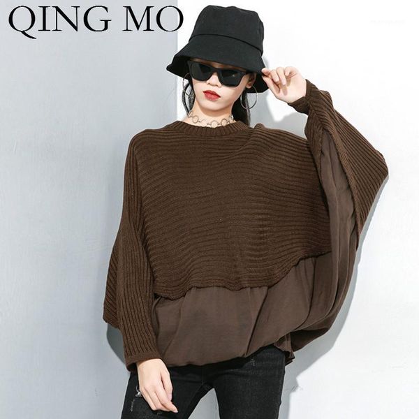 

women's sweaters qing mo black coffee women irregular sweater 2021 autumn winter knitted female batwing sleeve zqy46571, White;black