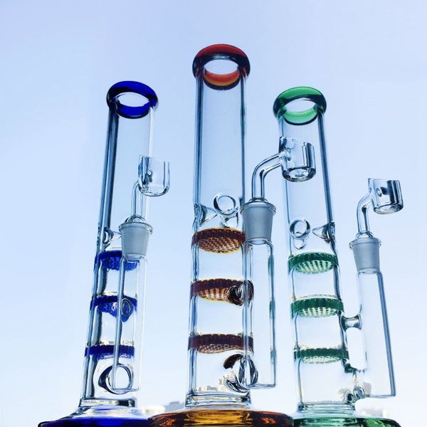 Narghilè colorati inebrianti Tubi d'acqua da 10 pollici di altezza Triple Bcomb Oil Dab Rigs 14mm Giunto femmina con ciotola Bong in vetro