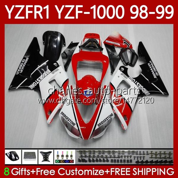Тело для мотоцикла для Yamaha YZF R 1 1000 CC YZF-R1 YZF-1000 98-01 Кузов 82Но.11 YZF R1 YZFR1 98 99 00 01 1000CC YZF1000 1998 1999 2000 2001 OEM Обтекивает комплект белый красный BLK