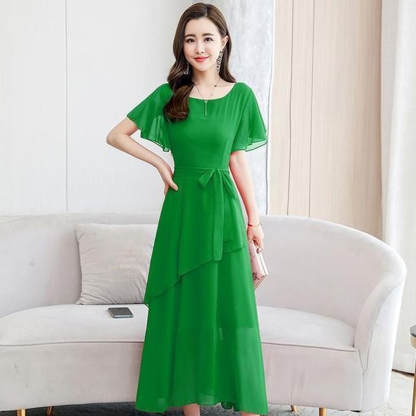 

plus size chiffon lace up zipper big swing short sleeve scalloped neck a-line simple solid color 5 colors cocktail dresses party, Black