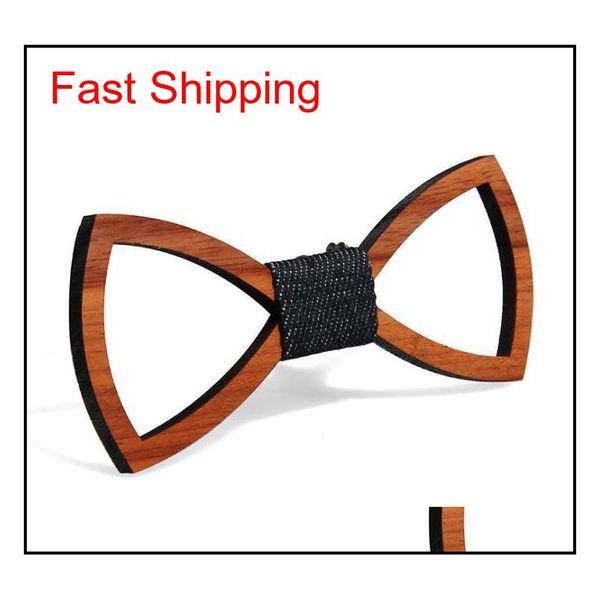 

9 styles vintage red rosewood bow ties hollow out bowknot for gentleman wedding wooden bowtie fasion accessori qylxsg bde_home, Black;gray