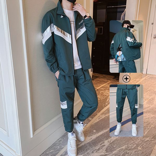 

2020 spring leisure suit male korean-style trend stand collar jacket spring and autumn cool hoodie collocation sports two-piece, White;black