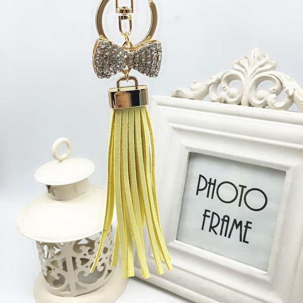 

new leather tassel keychain for women crystal bowknot keyring bag charm for keys porte cle llavero sleutelhanger eh628 h bbylyx, Silver