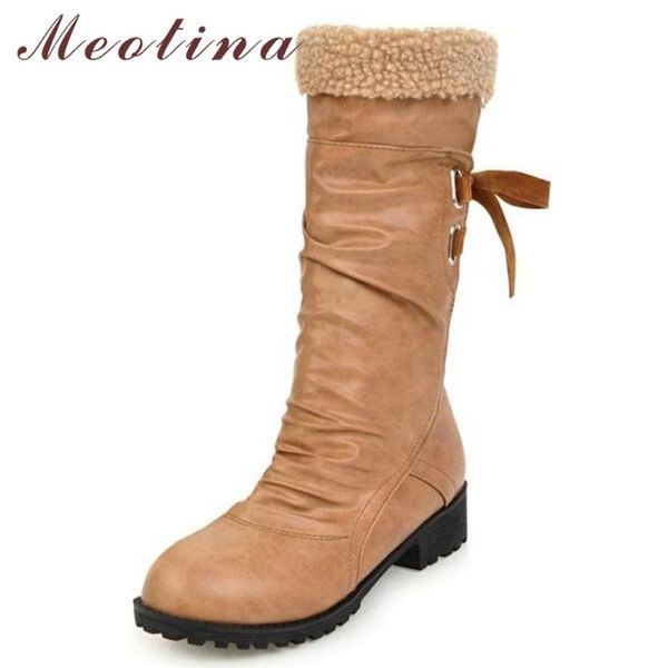 

meotina середины икры сапоги женщины снега сапоги зима плиссе площади низкие каблуки bow западная fur теплый ladies обувь серый размер 11, Black