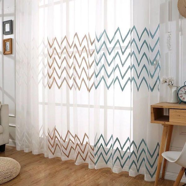 

nordic white embroidered window screen curtains tulle kitchen grid wave sheer for bedroom living room balcony drapes fabric