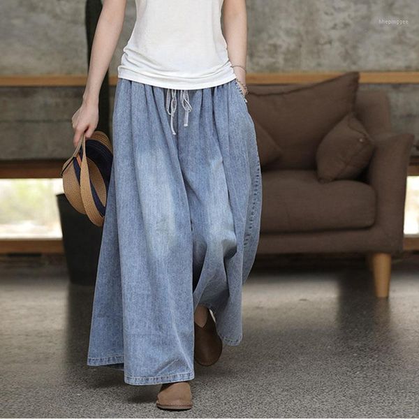 

women's jeans spring summer cotton denim loose wide leg pants women high waist vintage retro female trousers streetwear1, Blue