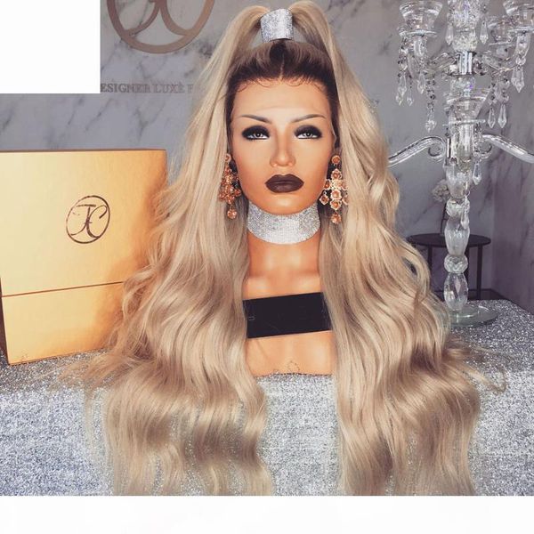 

high ponytail wavy light blonde silk lace front wigs 180density long 13x6 deep part transparent lace front human hair wigs, Black;brown