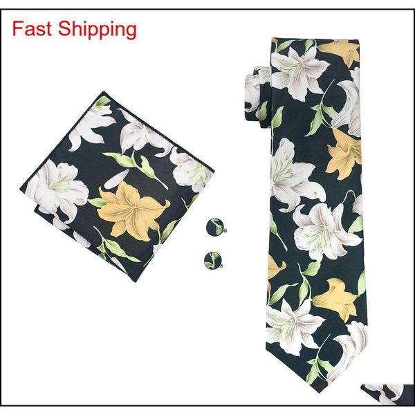 

classic black white tie with cufflinks hanky new arrival men's silk priting tie stylish party qylqjq homes2007, Black;blue