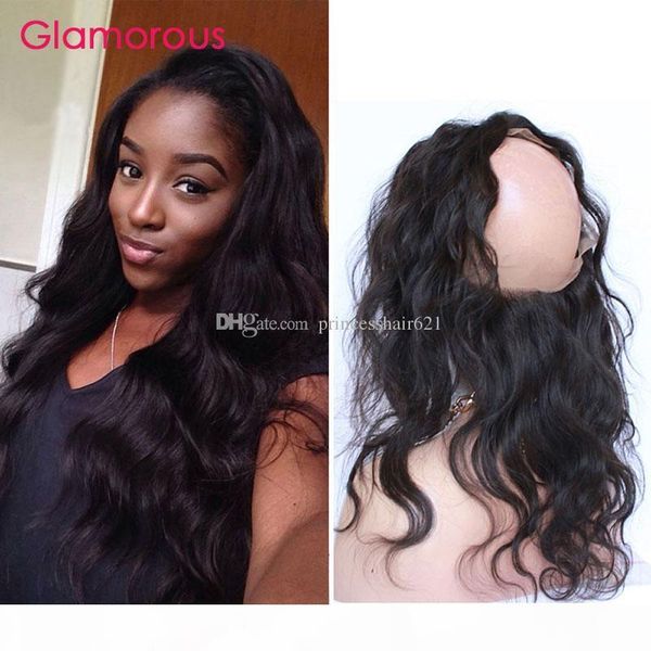 

glamorous indian body wave hair 360 frontal natural black 22.5x4x3in peruvian malaysian brazilian wavy hair closure 360 lace frontal closure, Black;brown